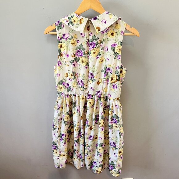 Fervour Yellow and Purple Floral Short Collared Dress- Size M - Picture 6 of 6